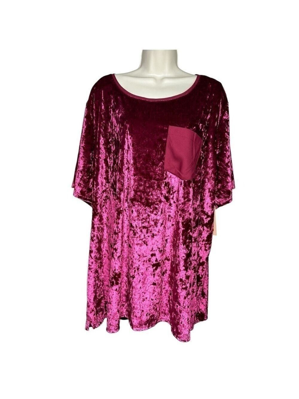 Evri Crushed Velvet Women’s Plus Size‎ Short Sleeve Cocktail Top Size 3X